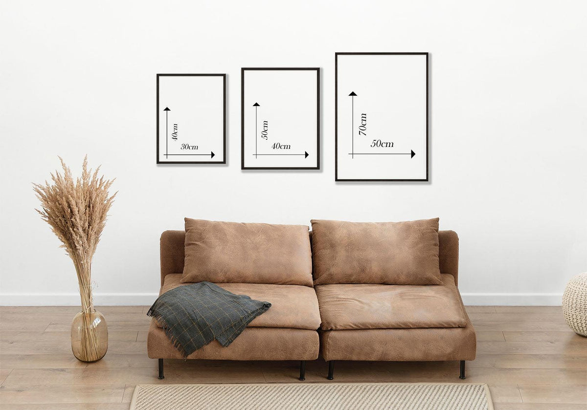 Größenvergleich: 30×40, 40×50 und 50×70 cm an der Wand