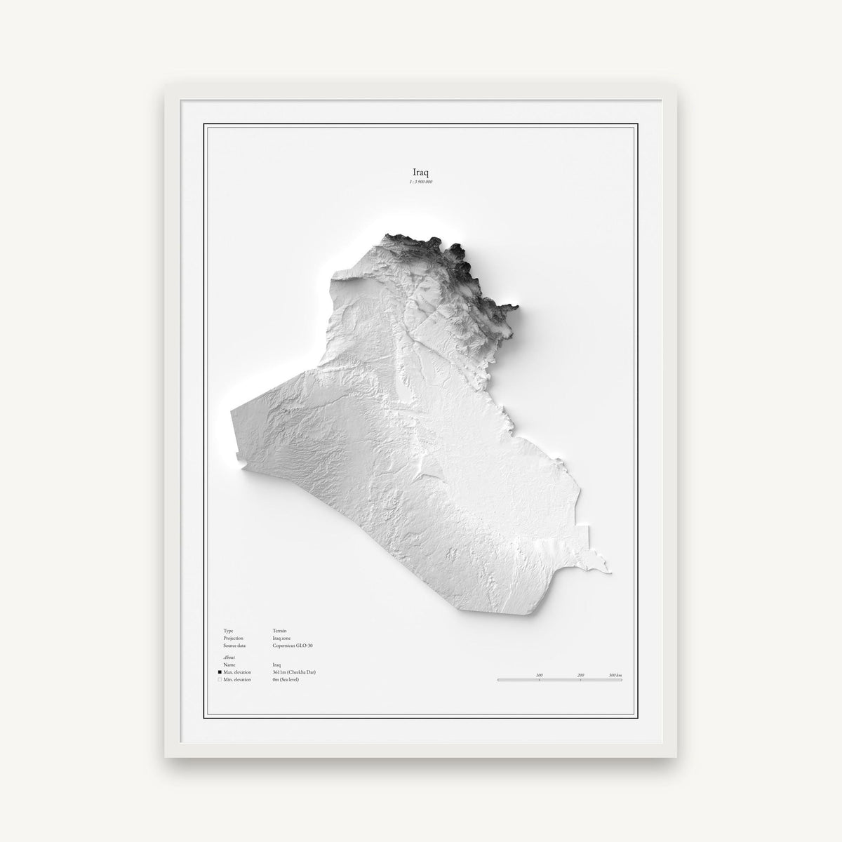 Irak - Reliefkarte, im weißen Rahmen