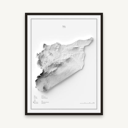 Syrien - Reliefkarte, im schwarzen Rahmen