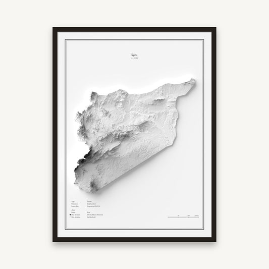 Syrien - Reliefkarte, im schwarzen Rahmen