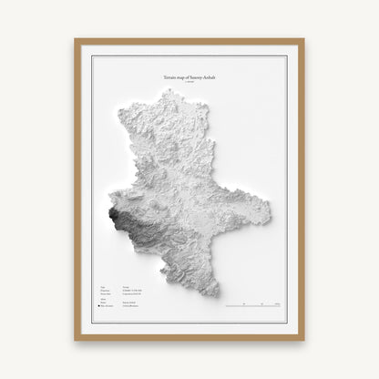Sachsen-Anhalt - Reliefkarte, im Naturholzrahmen