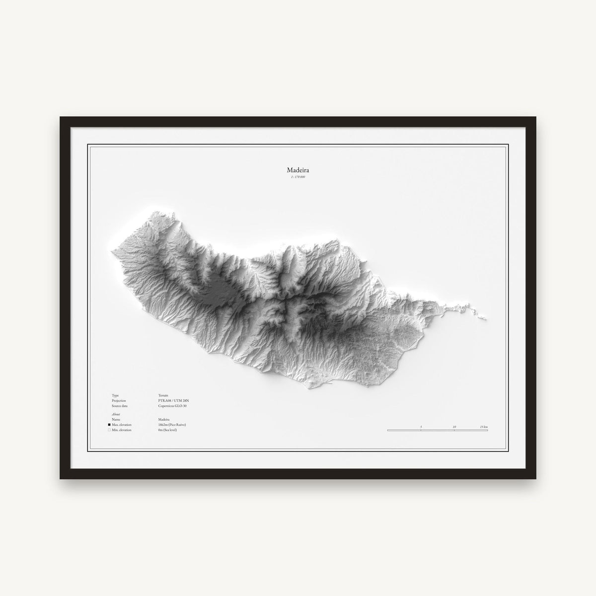 Madeira - Reliefkarte, im schwarzen Rahmen