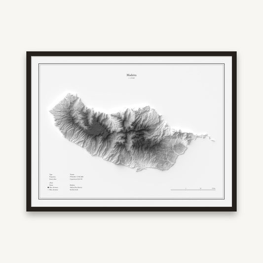 Madeira - Reliefkarte, im schwarzen Rahmen