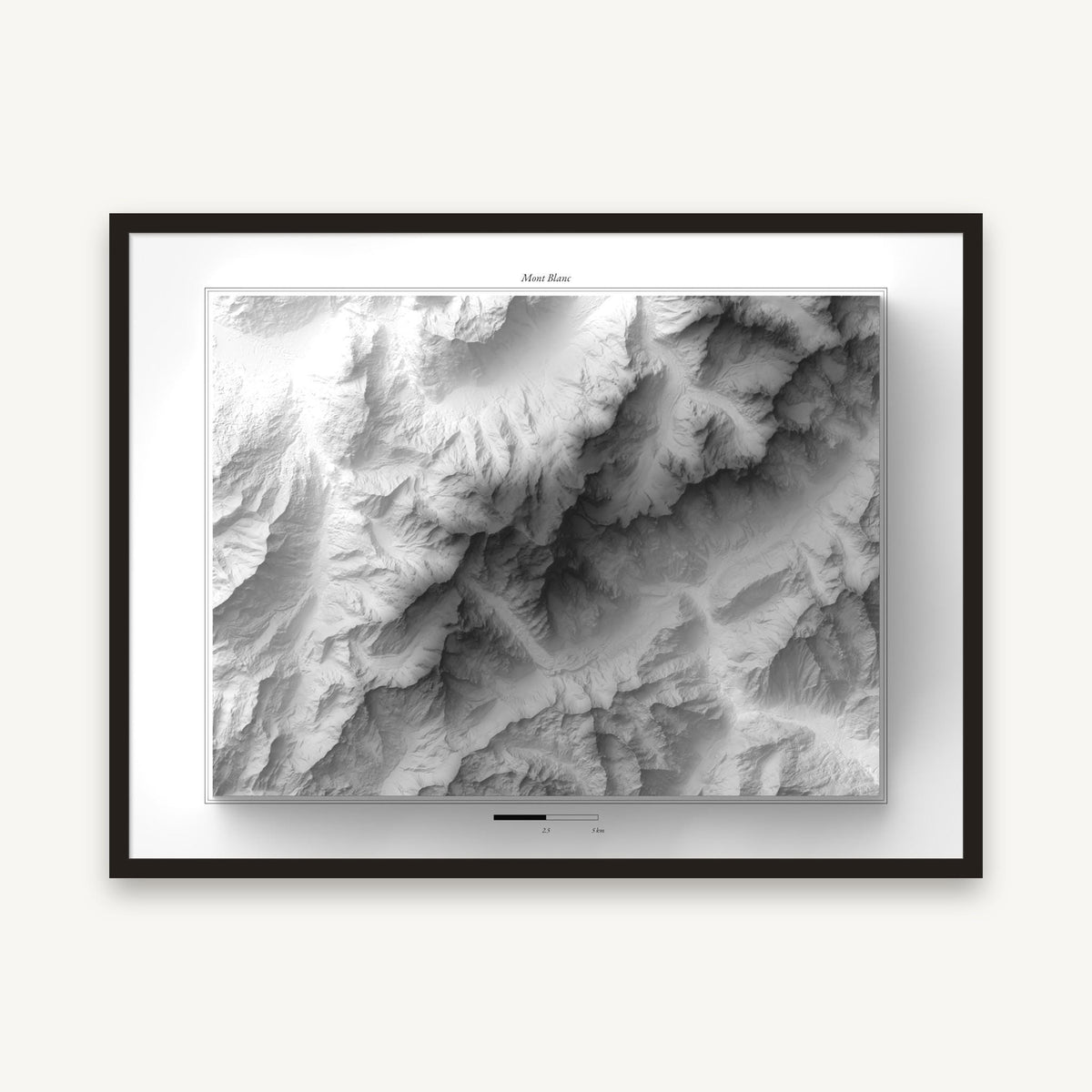 Mont Blanc - Reliefkarte, im schwarzen Rahmen