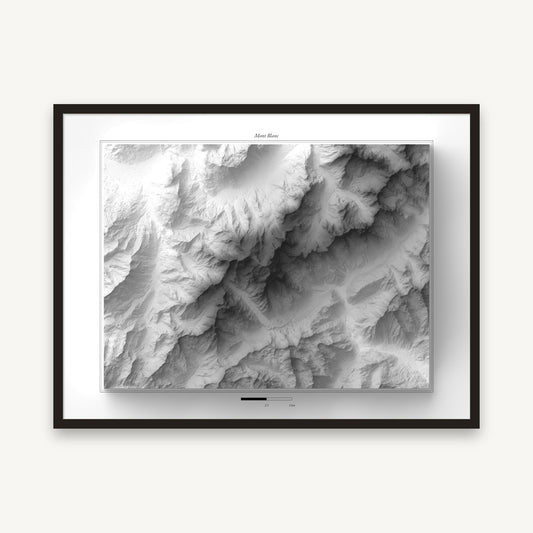 Mont Blanc - Reliefkarte, im schwarzen Rahmen