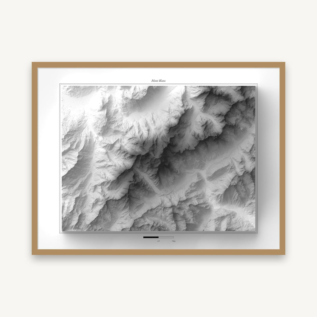 Mont Blanc - Reliefkarte, im Naturholzrahmen