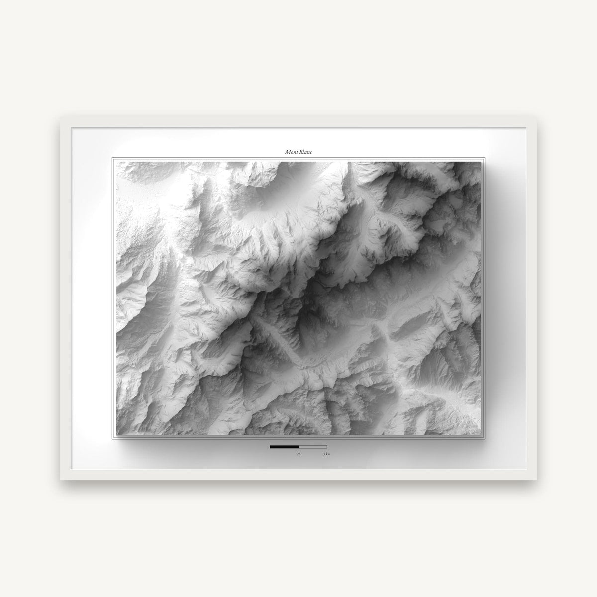 Mont Blanc - Reliefkarte, im weißen Rahmen