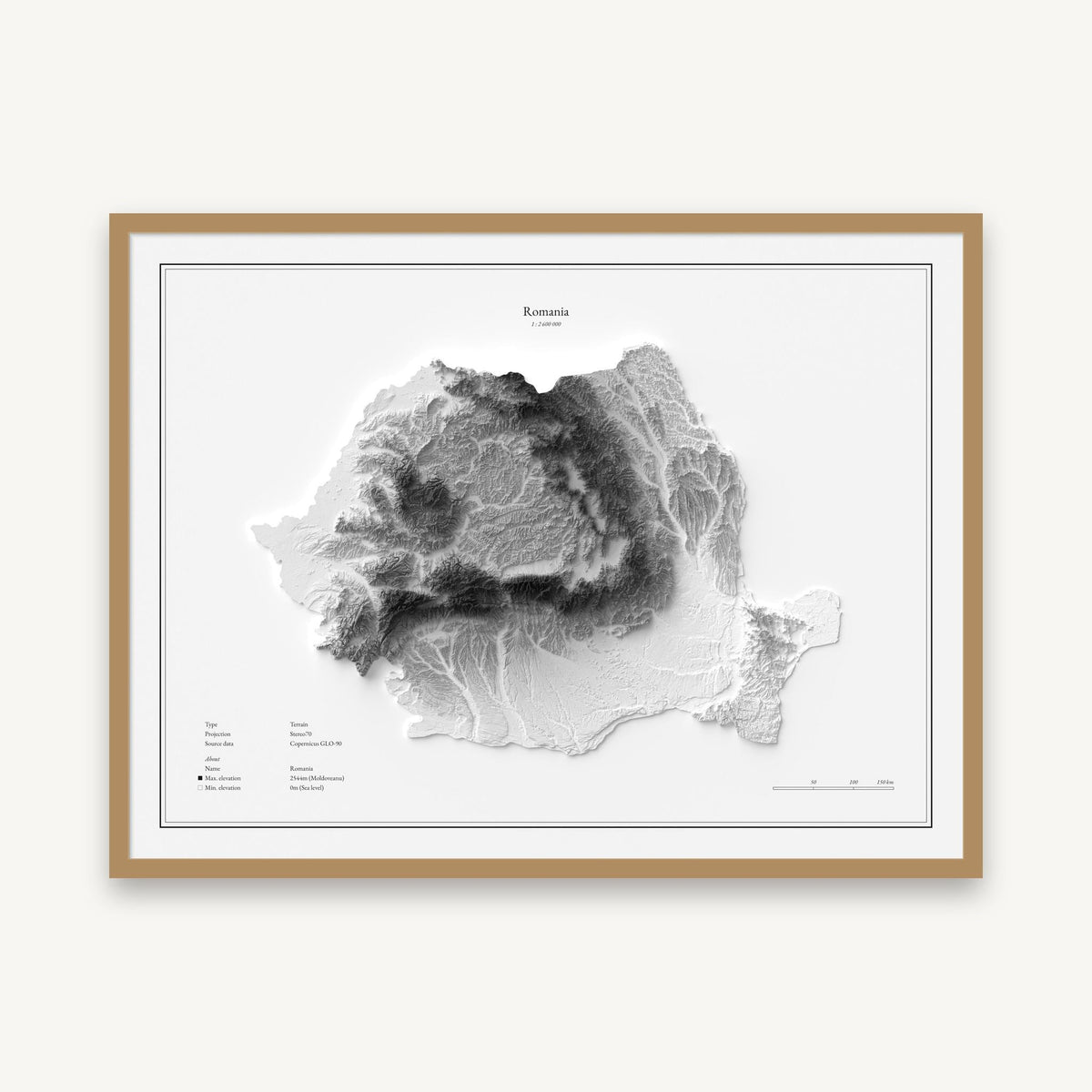 Rumänien - Reliefkarte, im Naturholzrahmen