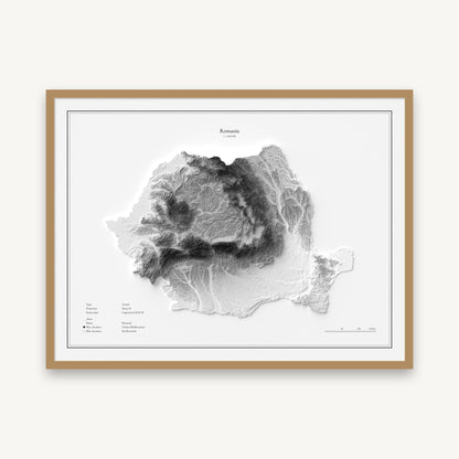 Rumänien - Reliefkarte, im Naturholzrahmen