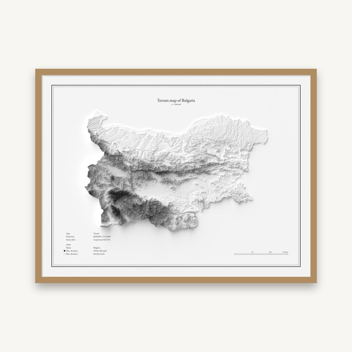 Bulgarien - Reliefkarte, im Naturholzrahmen