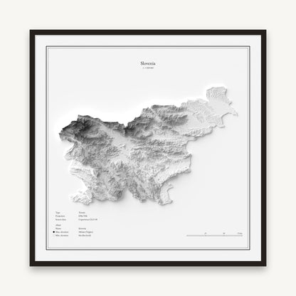 Slowenien - Reliefkarte, im schwarzen Rahmen