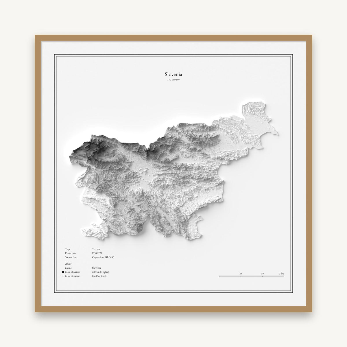 Slowenien - Reliefkarte, im Naturholzrahmen