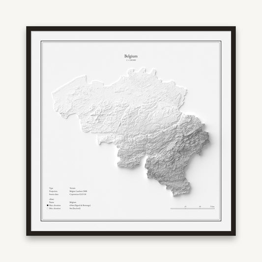 Belgien - Reliefkarte, im schwarzen Rahmen