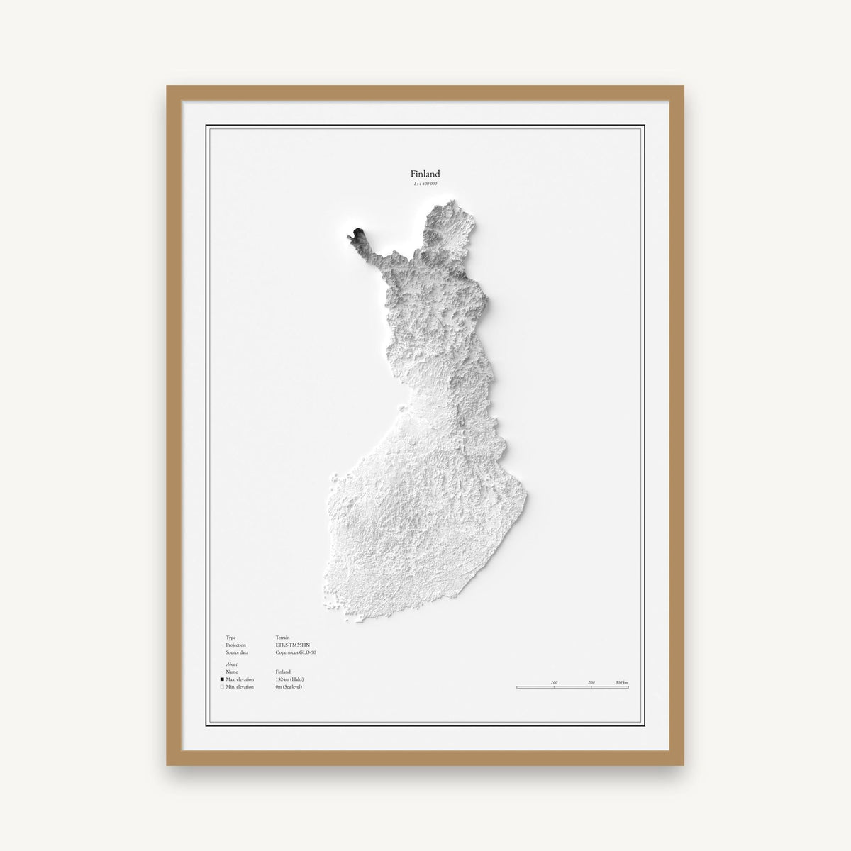 Finnland - Reliefkarte, im Naturholzrahmen