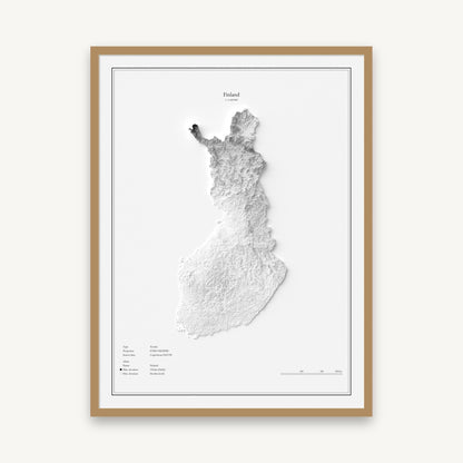 Finnland - Reliefkarte, im Naturholzrahmen