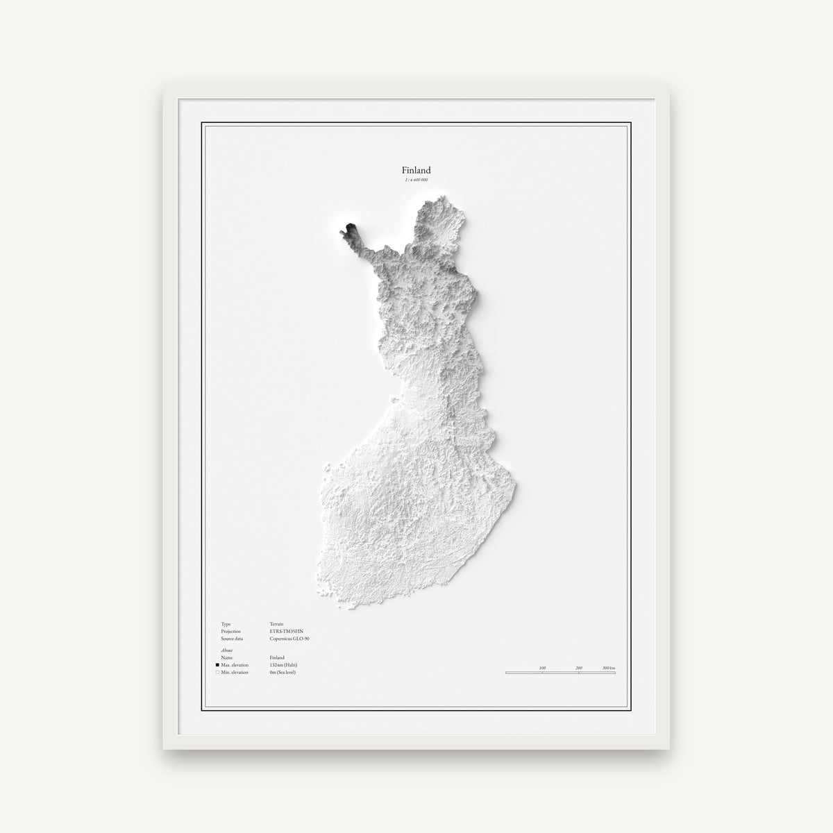Finnland - Reliefkarte, im weißen Rahmen
