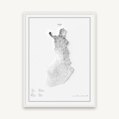 Finnland - Reliefkarte, im weißen Rahmen