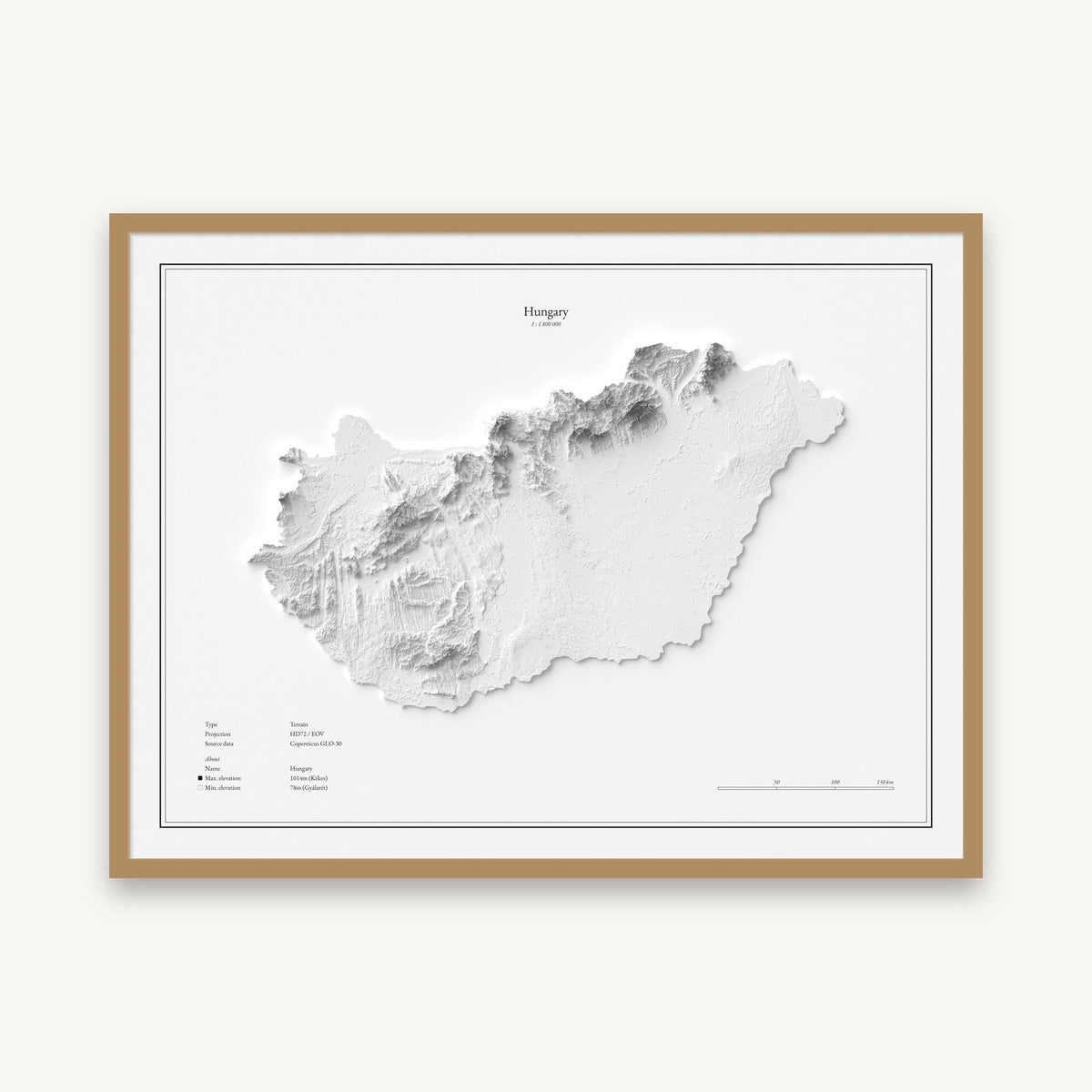 Ungarn - Reliefkarte, im Naturholzrahmen