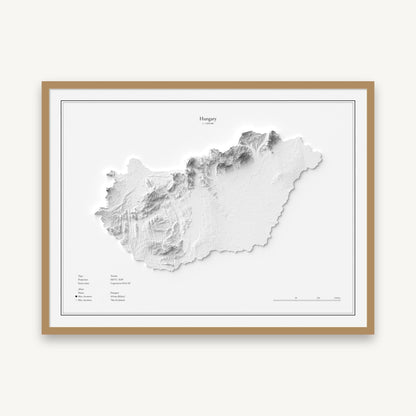 Ungarn - Reliefkarte, im Naturholzrahmen