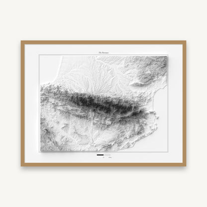Pyrenäen - Reliefkarte, im Naturholzrahmen