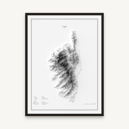 Korsika - Reliefkarte, im schwarzen Rahmen