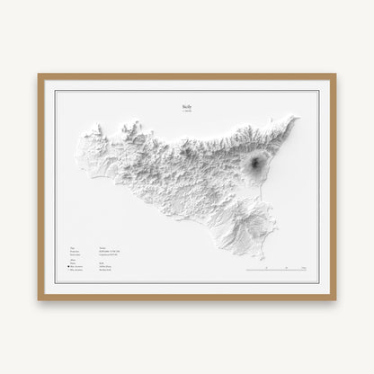 Sizilien - Reliefkarte, im Naturholzrahmen