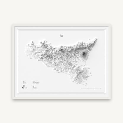 Sizilien - Reliefkarte, im weißen Rahmen