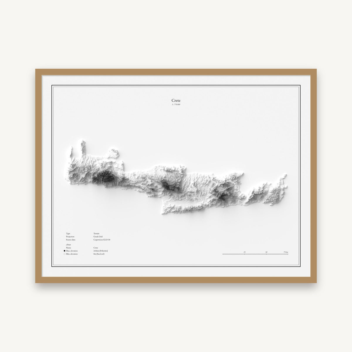 Kreta - Reliefkarte, im Naturholzrahmen
