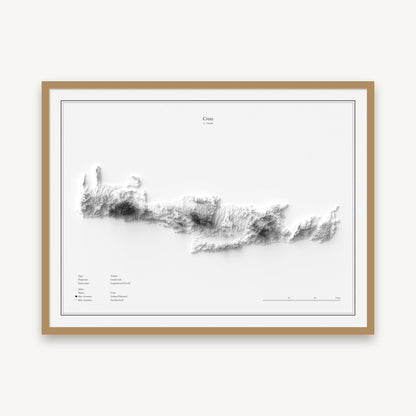 Kreta - Reliefkarte, im Naturholzrahmen