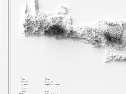 Kreta - Reliefkarte, Detailansicht