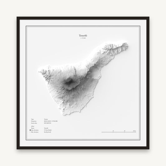 Teneriffa - Reliefkarte, im schwarzen Rahmen