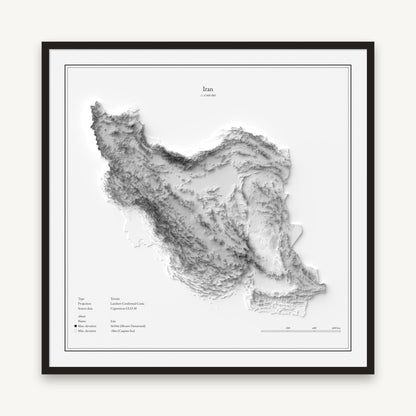 Iran - Reliefkarte, im schwarzen Rahmen