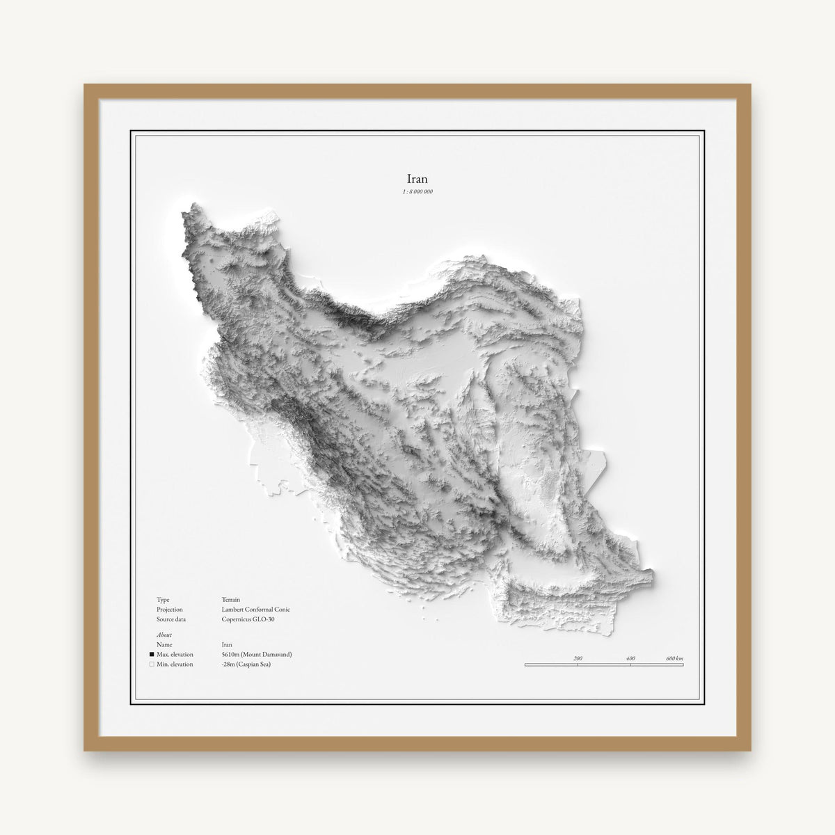 Iran - Reliefkarte, im Naturholzrahmen