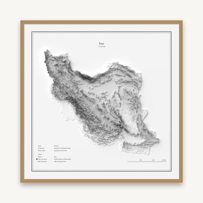 Iran - Reliefkarte, im Naturholzrahmen