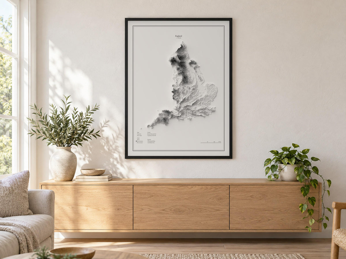 England - Reliefkarte, an der Wand