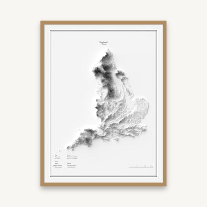 England - Reliefkarte, im Naturholzrahmen