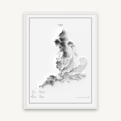 England - Reliefkarte, im weißen Rahmen