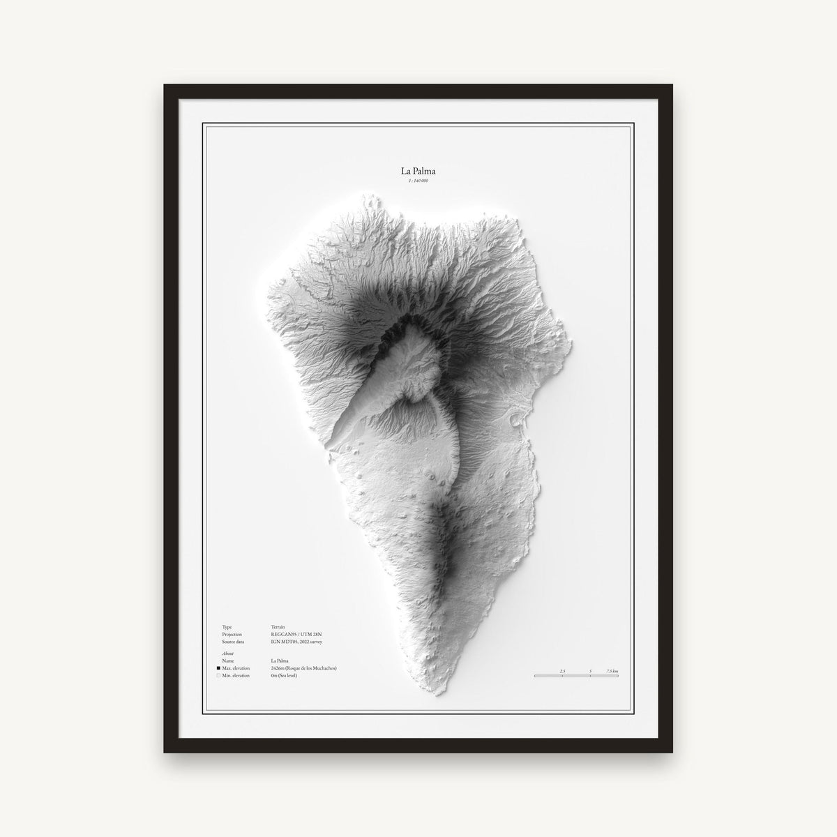 La Palma - Reliefkarte, im schwarzen Rahmen