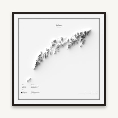 Lofoten - Reliefkarte, im schwarzen Rahmen