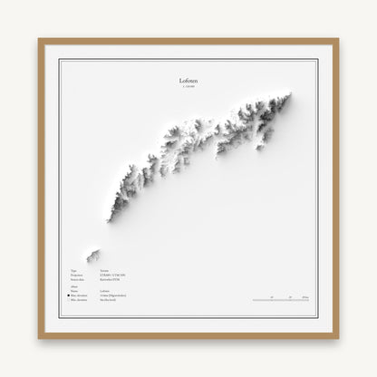 Lofoten - Reliefkarte, im Naturholzrahmen