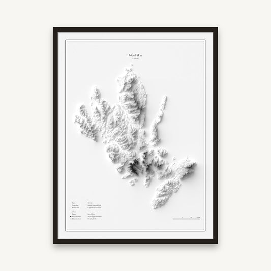 Isle of Skye - Reliefkarte, im schwarzen Rahmen