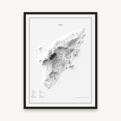 Rhodos - Reliefkarte, im schwarzen Rahmen