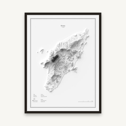 Rhodos - Reliefkarte, im schwarzen Rahmen