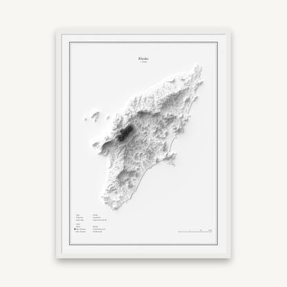Rhodos - Reliefkarte, im weißen Rahmen