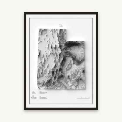 Utah - Reliefkarte, im schwarzen Rahmen