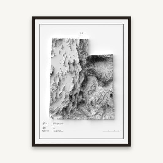 Utah - Reliefkarte, im schwarzen Rahmen