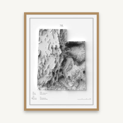 Utah - Reliefkarte, im Naturholzrahmen