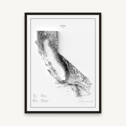 Kalifornien - Reliefkarte, im schwarzen Rahmen