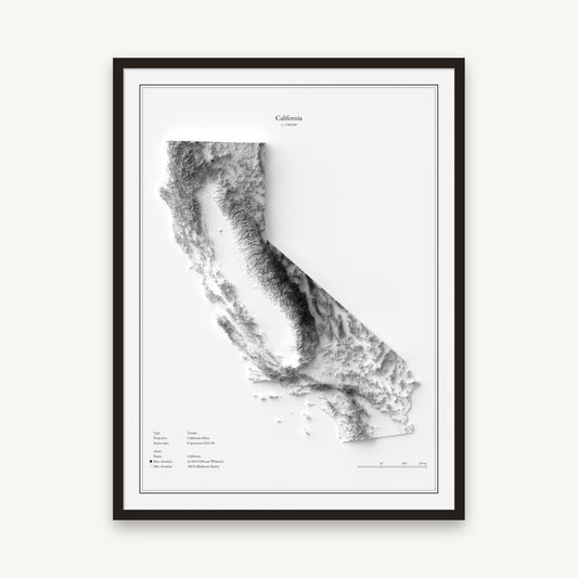 Kalifornien - Reliefkarte, im schwarzen Rahmen