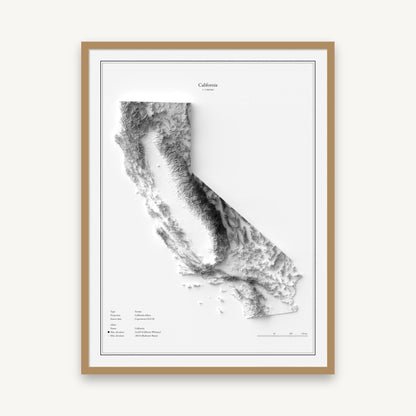 Kalifornien - Reliefkarte, im Naturholzrahmen